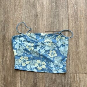 Hawaiian Print Blue and Butter Yellow Cami Top - Medium